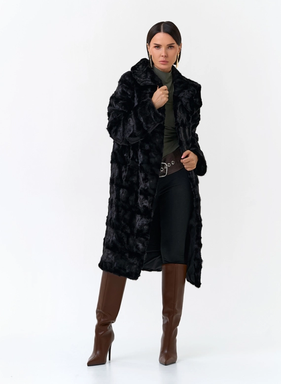 Шуба из меха норки с капюшоном фото