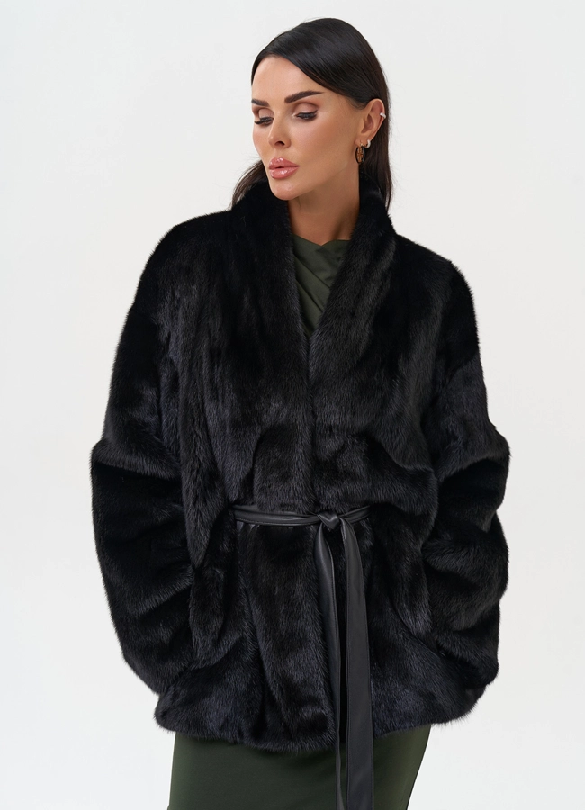Норковый жакет черного цвета модель № 31179 меха малина фото