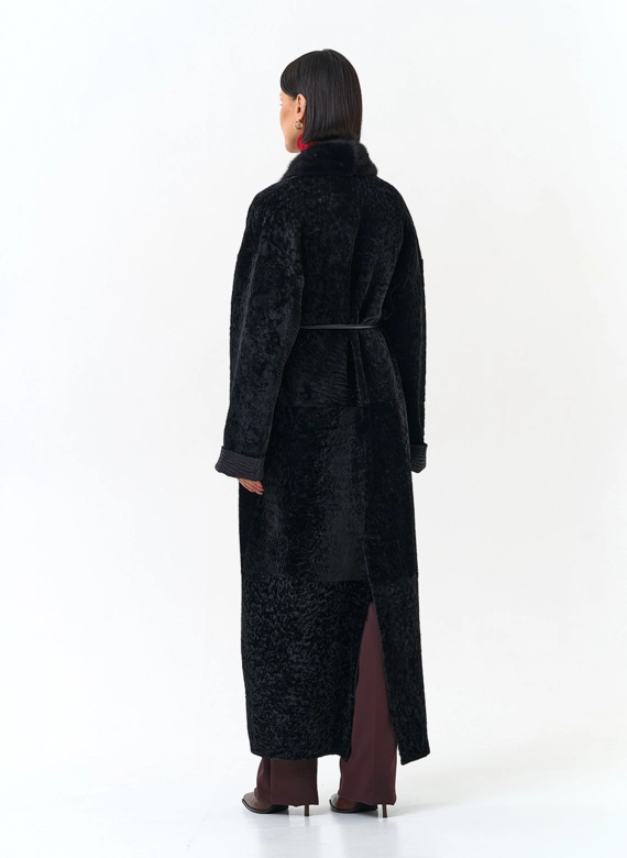 Женская двухсторонняя дубленка с воротником из меха норки фото