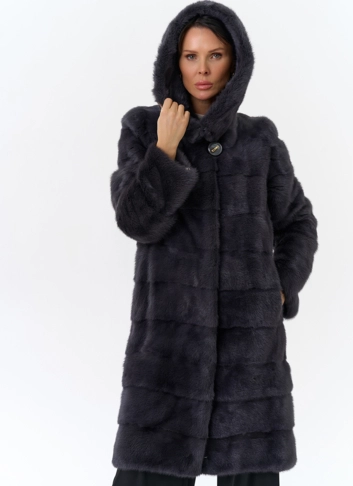 Норковая шуба в цвете графит с капюшоном Норковая шуба в цвете графит с капюшоном фото