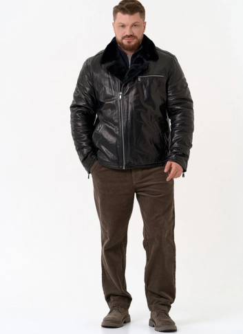 Куртка из натуральной кожи с воротником из овчины фото