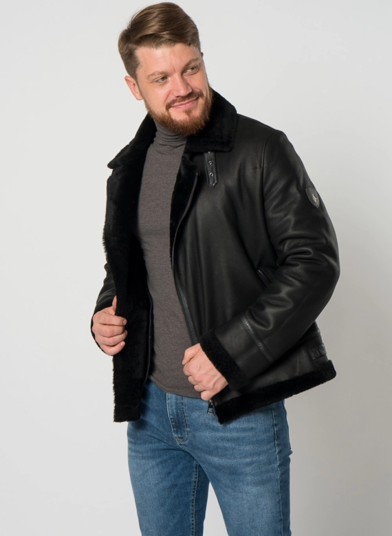 Мужская дубленка косуха в черном цвете фото